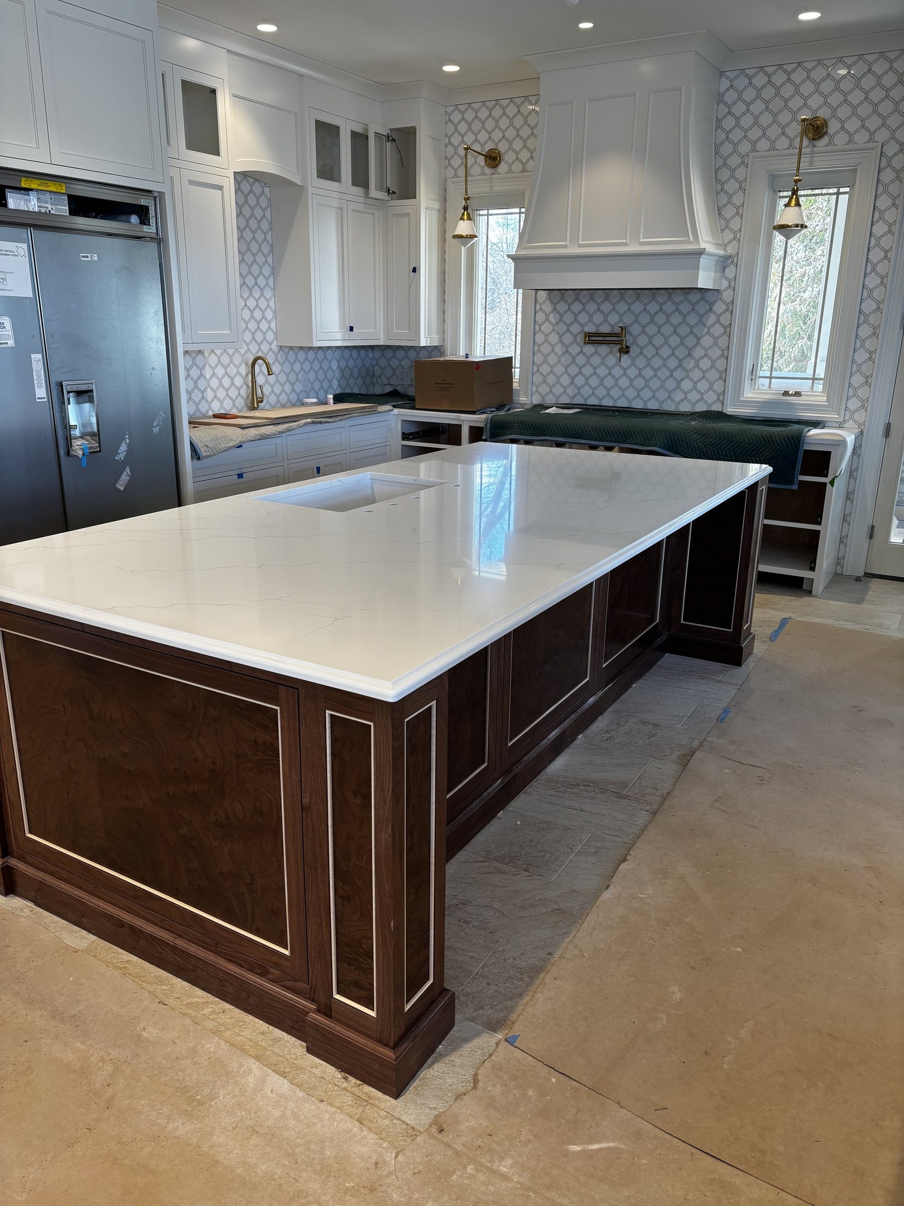 Photo of the kitchen island during construction