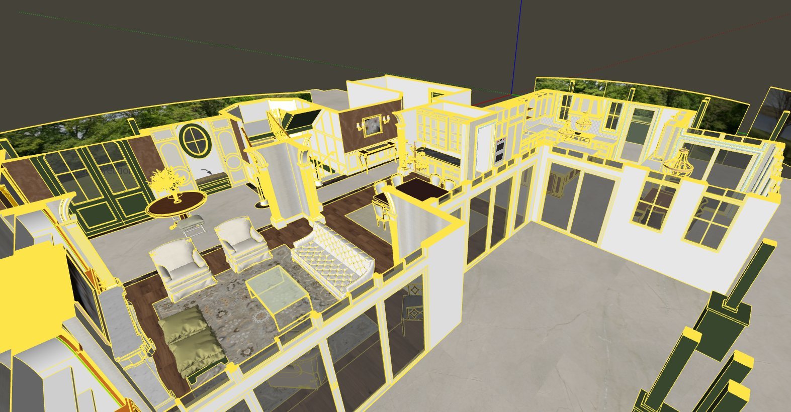 Aerial view of the full 3D model of the home