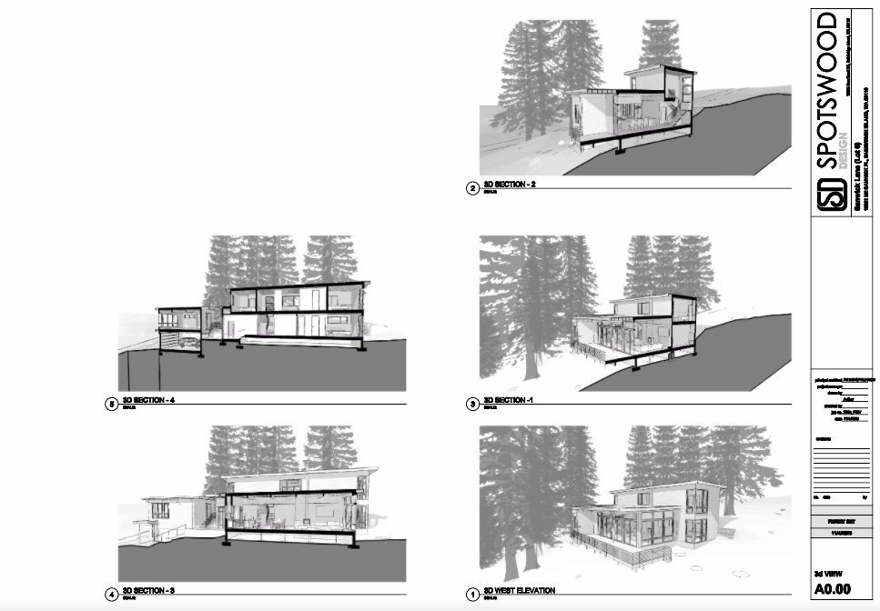 3D sections showing the house on the sloped site